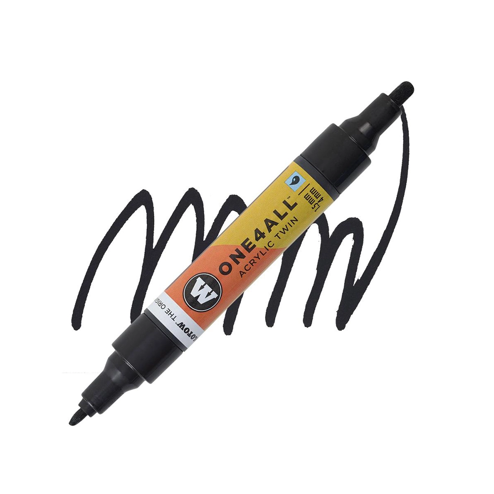 Molotow ONE4ALL Acryl Twin двустранен акрилен маркер, 1,5 + 4 мм, сигнално черен